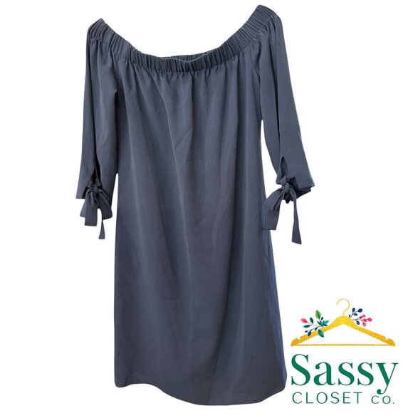 Vince Camuto Navy Off Shoulder Dress Tie Sleeve Fully Lined Desk to Dinner Sz 6 - Picture 1 of 5